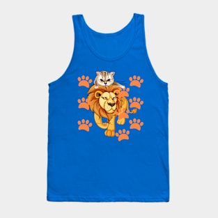 Lion cartoon with kitty on top (kids) Tank Top